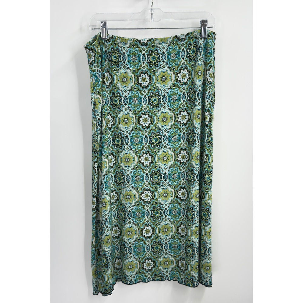 Susan Lawrence Woman‎ 1X Midi Skirt Teal Green Geometric Kaleidoscope 73309 USA
